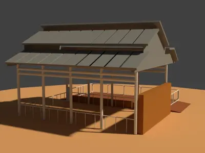 Low Poly Cowshed house in desert Low-poly 3D model