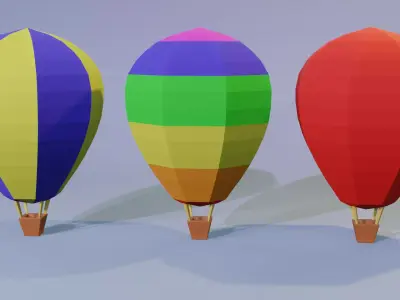 AirBalloons three different colored hot air balloons Low-poly 3D model