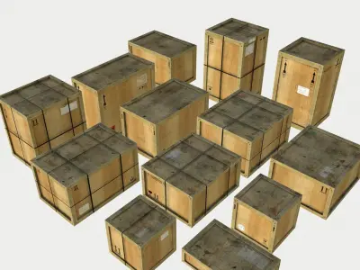 Dusty Wooden Cargo Crates Low-poly 3D model