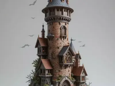 Fantasy Castle Tower 3D Whimsical Fairytale House Rock Low-poly 3D model