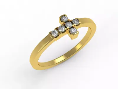 Antique Cross With Round Diamond Ring 3D print model