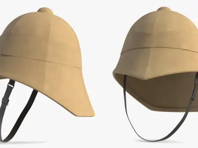British Army Pith Helmet Beige Worn Strap 3D model