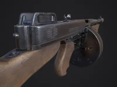 Thompson M1928A1 Submachine Gun Low-poly 3D model