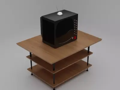 low poly TV old on wooden shelf Free low-poly 3D model