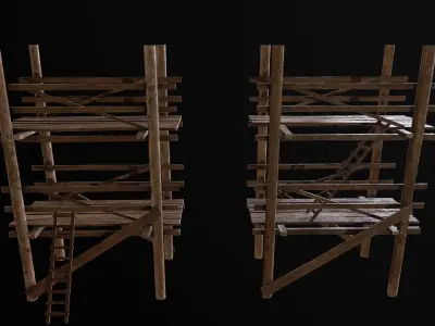 Wooden Scaffolding PBR Low-poly 3D model