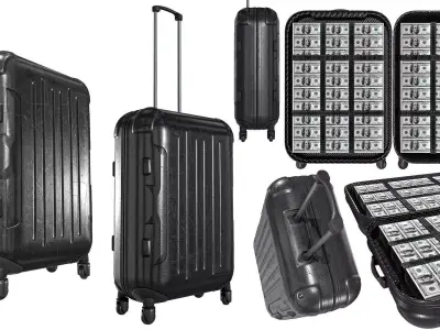 Rolling Travel Suitcase  With Money Low-poly 3D model