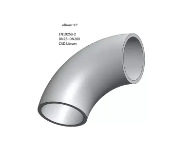 EN10253-2 Pipe Elbow 90 Long Radius DN25-DN200 STEP IGES  3D model