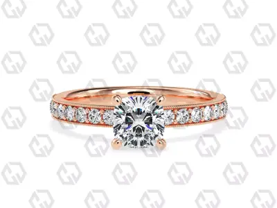 Ring 212 Cushion shape milgrain pave set with Gems 3D print model