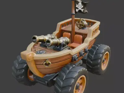 Pirate Brigantine Monster Truck 3D Model Low-poly 3D model
