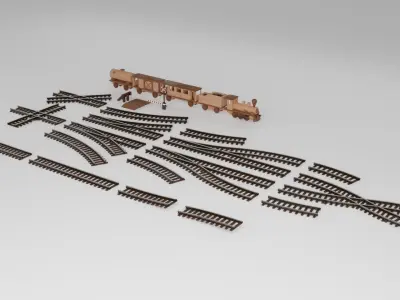 Modular Wooden Toy Railway Low-Poly Low-poly 3D model