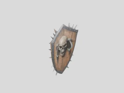 Skull Shield Wooden Carving Low-poly 3D model