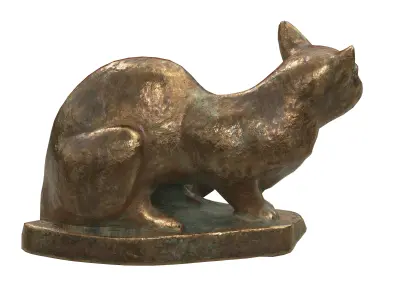 Sitting cat metal statues Low-poly 3D model
