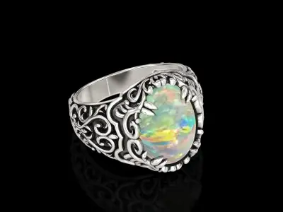 Antique Floral Carving Oval Ring V2 3D print model