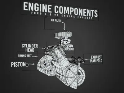 Engine components with animation  3D model