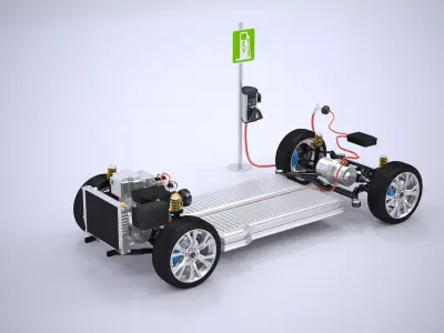 Electric AWD Vehicle Chassis and ChargePoint 3D model