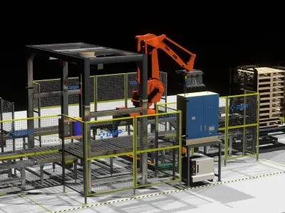 FULL Line Robot Palletizer Industrial - DMP Project  ABB 660 Low-poly 3D model