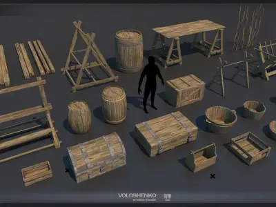 Medieval Collection 3D Model set of wooden furniture 3D model