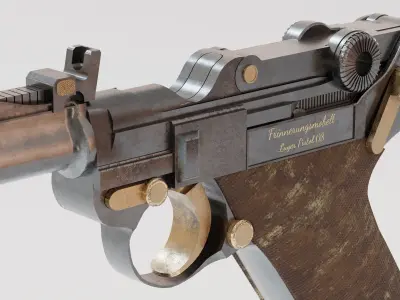 The Luger Pistol Long Barreled 9mm Low-poly 3D model