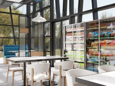 Modern industrial casual cafeteria snack bar lounge 3D model