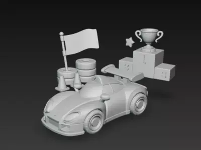 Chibi Racing Champion Car - Stylized Game-Ready Vehicle Low-poly 3D model