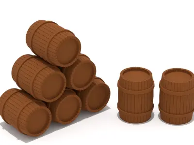 Wooden Barrel  Low-poly 3D model purchase