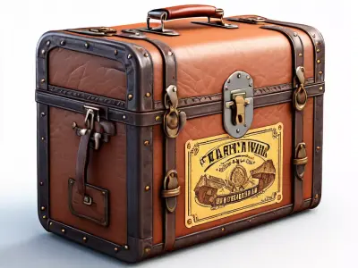 Vintage Leather Travel Trunk Low-poly 3D model