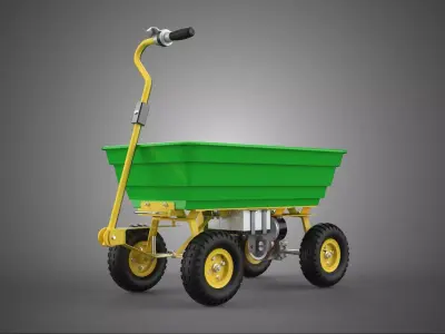 GREEN YELLOW POWER ELECTRIC HAND CART TROLLEY WAGON DOLLY DUMP 4 3D model