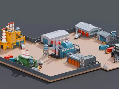 Low Poly Industrial City  120 plus Factory  Warehouse Assets Low-poly 3D model