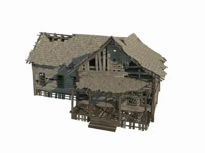 A dilapidated old wooden house 3D model