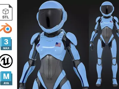 Female Astronaut Exosuit Space Low-poly 3D model