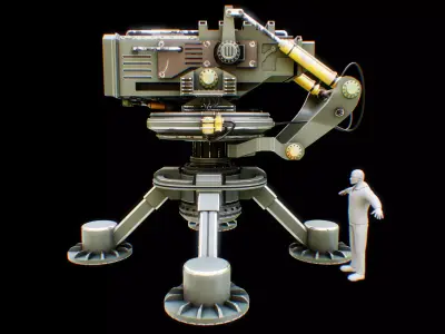Olive Green Painted Metal Turret Rocket Launcher Free 3D model