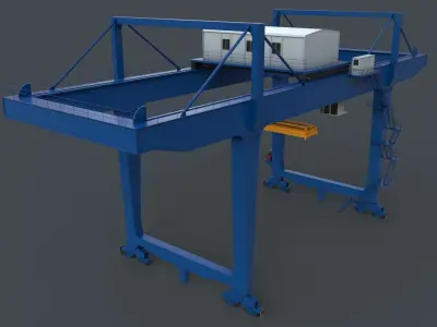 PBR Rail Mounted Gantry Crane RMG V2 - Blue Low-poly 3D model