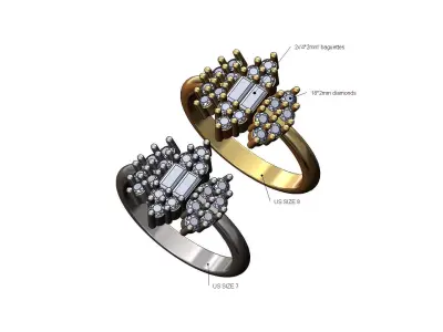 Antique clusters diamond baguette ring Us sizes 7 8 3D print model