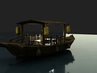 Chinese wooden boat  figure  Low-poly 3D model get