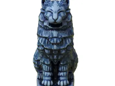 Furred cat Porcelain statues Low-poly 3D model