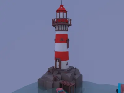 boat and lighthouse Low-poly 3D model