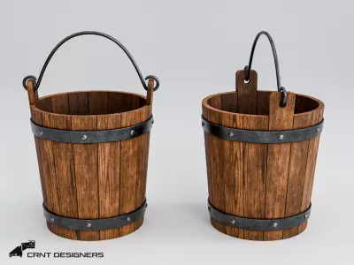 Medieval Wooden Bucket Low-poly 3D model