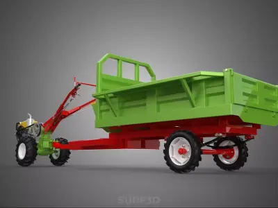 IMPLEMENT HAULAGE TRAILER FARM AGRICULTURAL VEHICLE TRACTOR CART 3D model