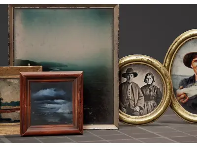 Vintage Picture Frames and Antique Fisherman Wall Art Photo 3D model