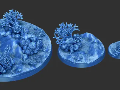 FREE - 4 SEABED MINIATURE BASES 25mm 50mm 100 mm 3D Print Ready Free 3D print model