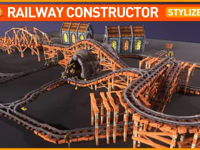 Stylized Railway Modular Constructor Low-poly 3D model