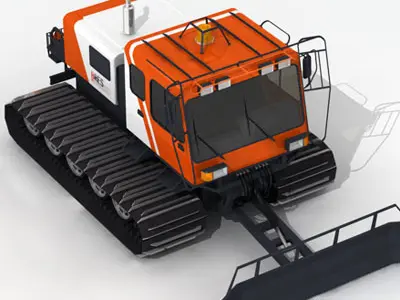 Snowcat 2 orange and snow plow 3D model