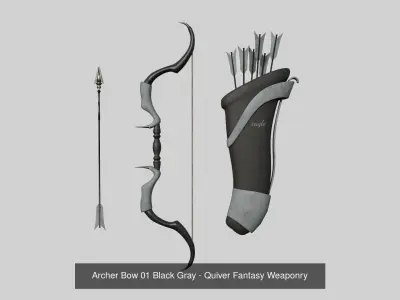 08 Archer Bow Set - Quiver Fantasy Weaponry 3D Model Pack