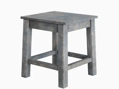 Old Wooden Tabouret Set Low-poly 3D model