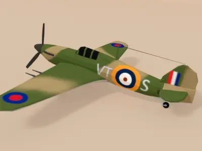 Low Poly Hawker Hurricane MK II WW2 Airplane Low-poly 3D model