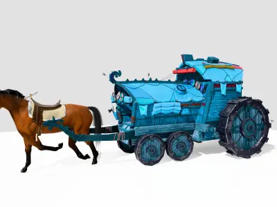 Fantasy Viking Wagon with Rigged Horse Game-Ready Low-poly 3D model purchase