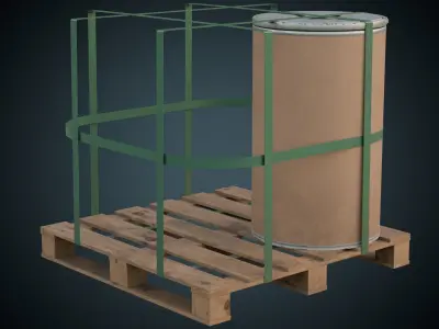 Cardboard Barrel And Pallet 1B Low-poly 3D model