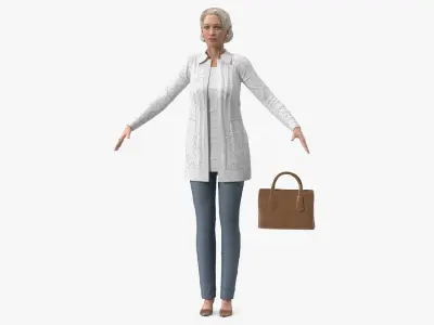 Elderly Lady in Casual Clothes T Pose 3D model