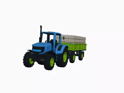 Generic Tractor Trailer Hay Load Farm Transport Vehicle 3D model