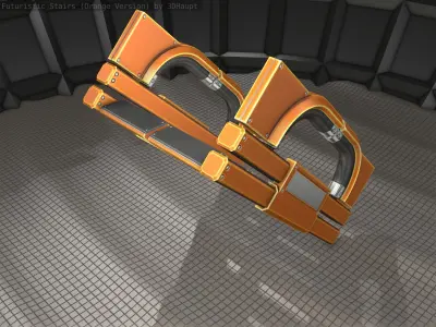 Futuristic Stairs - 3 - Orange Textures Low-poly 3D model